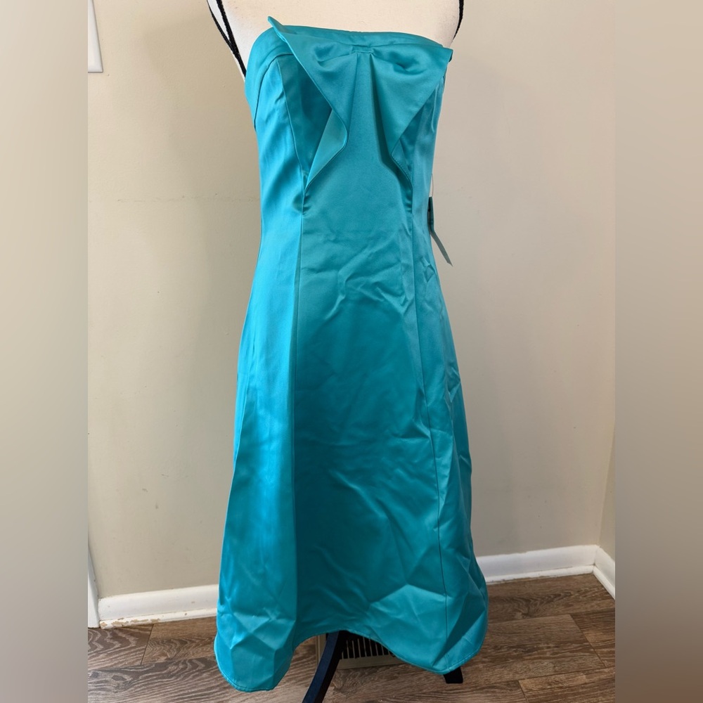 A.B.S. Collection teal formal maxi dress large coquette bow back zipper SZ 4